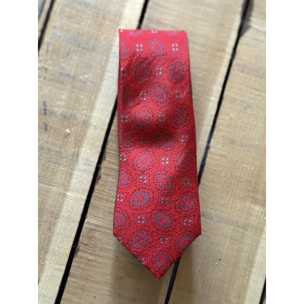 Vintage Minar 100% Silk Tie Red Blue Gray Geometric Pattern Made In India